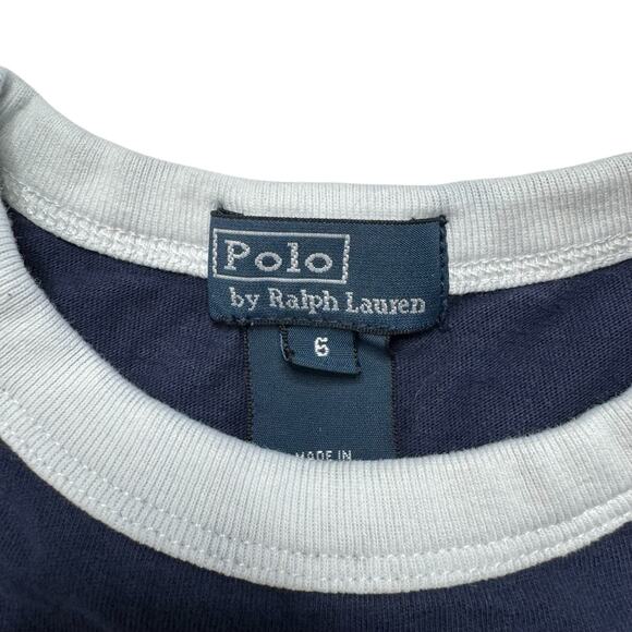 POLO RALPH LAUREN Blue & White Tee Size 6 Kids 100% Cotton Pony Logo - Picture 3 of 4